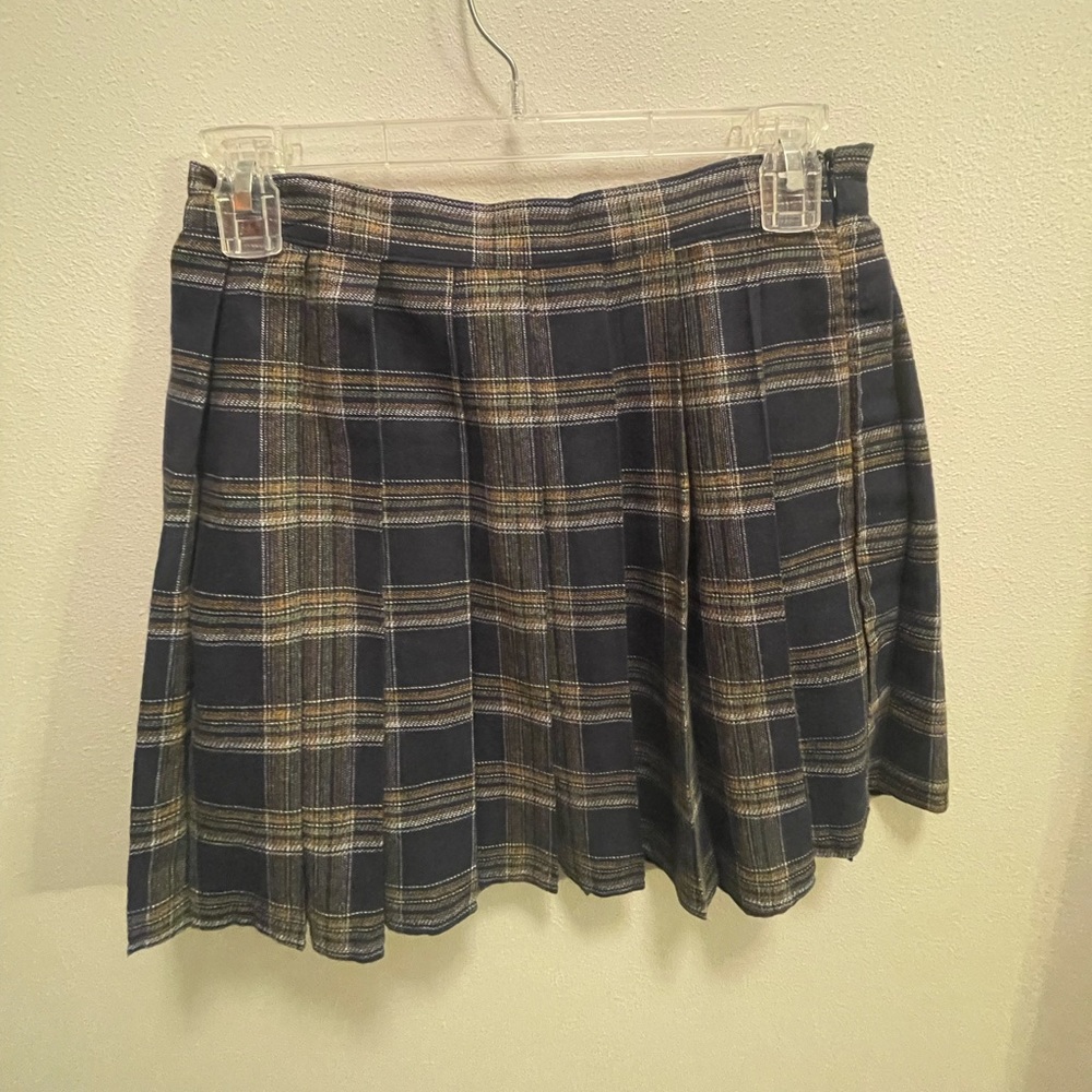Trendy Navy Blue Plaid Skirt